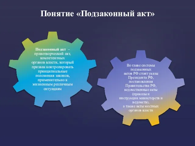 Понятие «Подзаконный акт» Подзаконный акт – правотворческий акт, компетентных органов власти,