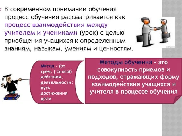 В современном понимании обучения процесс обучения рассматривается как процесс взаимодействия между