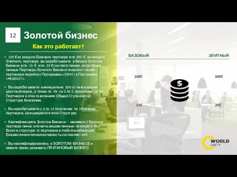 Золотой бизнес 12 100 € за каждого Базового партнера и по