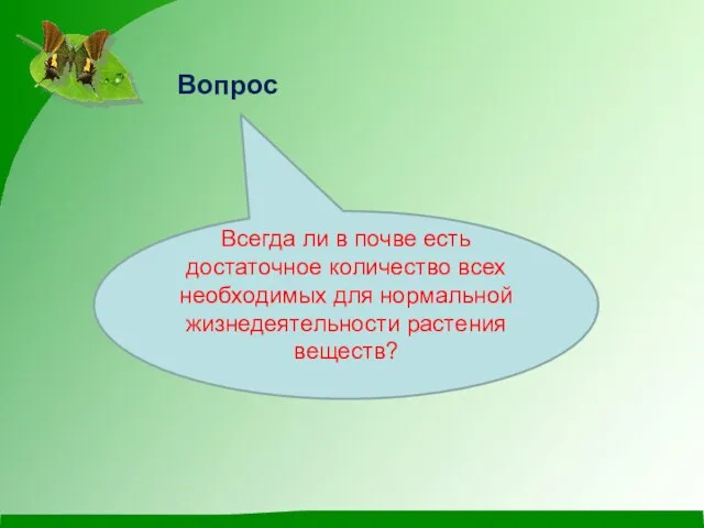 Всегда ли в почве есть достаточное количество всех необходимых для нормальной жизнедеятельности растения веществ? Вопрос