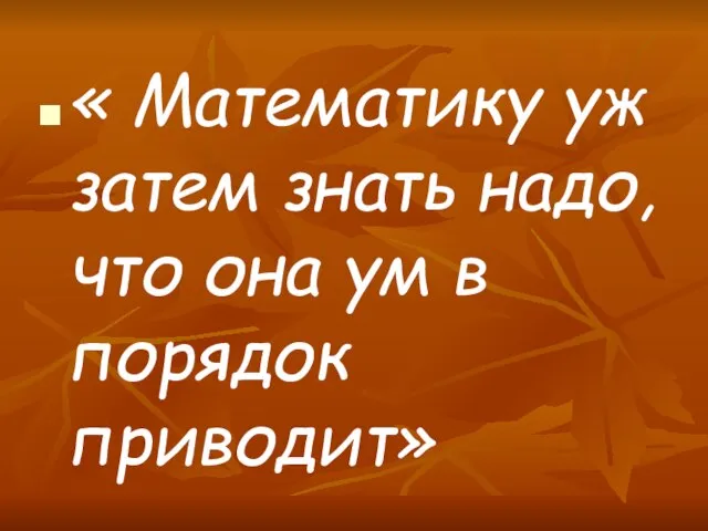 « Математику уж затем знать надо, что она ум в порядок приводит»