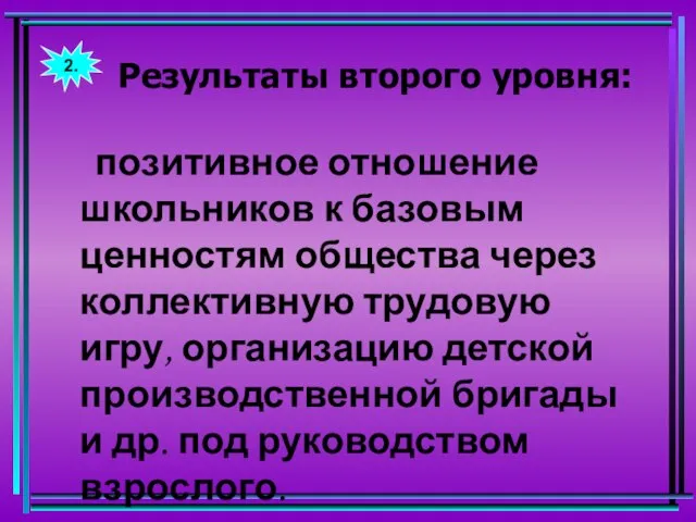 Результаты второго уровня: позитивное отношение школьников к базовым ценностям общества через