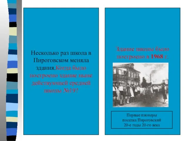 Несколько раз школа в Пироговском меняла здания.Когда было построено здание ныне