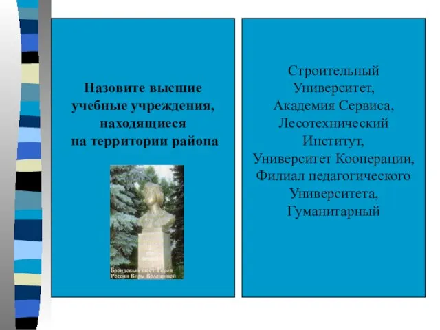 Назовите высшие учебные учреждения, находящиеся на территории района Строительный Университет, Академия