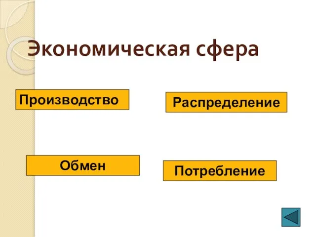 Экономическая сфера Производство Потребление Обмен Распределение