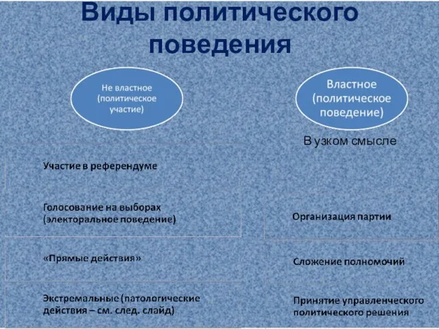 Виды политического поведения В узком смысле