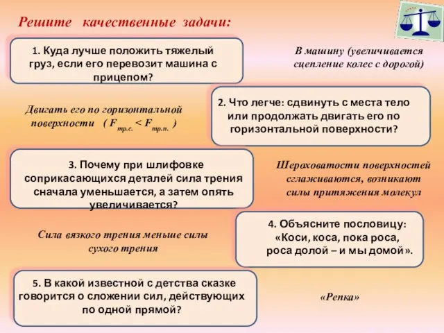 Решите качественные задачи: 5. В какой известной с детства сказке говорится