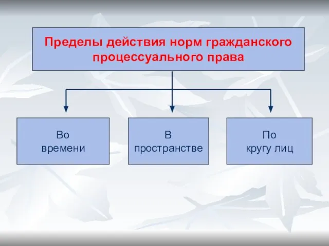 Пределы действия норм гражданского процессуального права Во времени В пространстве По кругу лиц