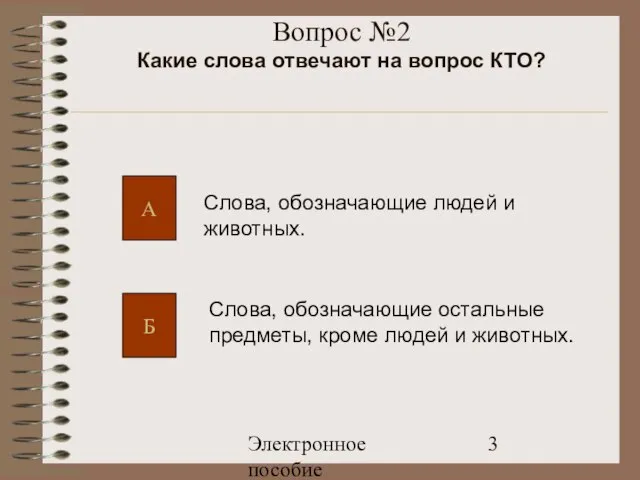 Электронное пособие Вопрос №2 Какие слова отвечают на вопрос КТО? А