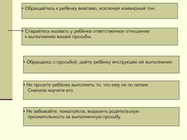 Обращайтесь к ребёнку вежливо, исключая командный тон. Старайтесь вызвать у ребёнка