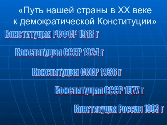 «Путь нашей страны в XX веке к демократической Конституции» Конституция РСФСР