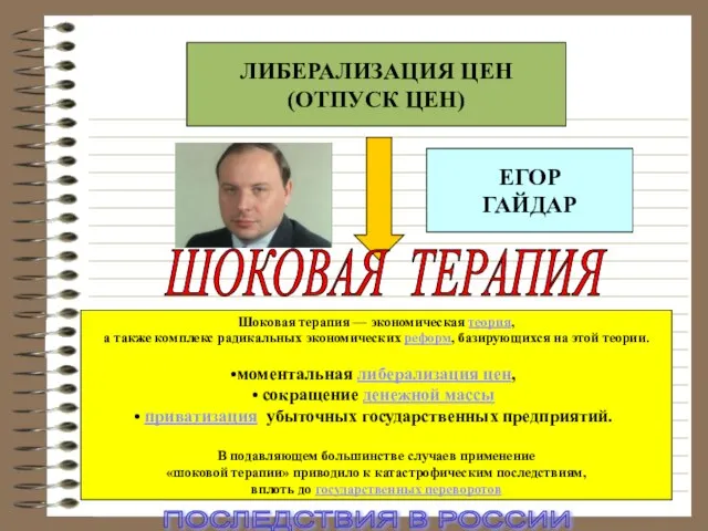 ЛИБЕРАЛИЗАЦИЯ ЦЕН (ОТПУСК ЦЕН) ЛИБЕРАЛИЗАЦИЯ ЦЕН (ОТПУСК ЦЕН) ШОКОВАЯ ТЕРАПИЯ ЕГОР