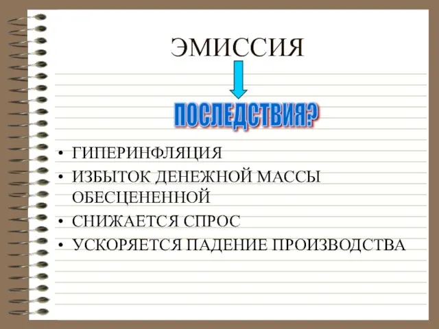 ЭМИССИЯ ГИПЕРИНФЛЯЦИЯ ИЗБЫТОК ДЕНЕЖНОЙ МАССЫ ОБЕСЦЕНЕННОЙ СНИЖАЕТСЯ СПРОС УСКОРЯЕТСЯ ПАДЕНИЕ ПРОИЗВОДСТВА ПОСЛЕДСТВИЯ?