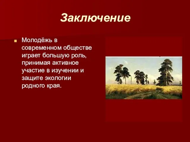 Заключение Молодёжь в современном обществе играет большую роль, принимая активное участие