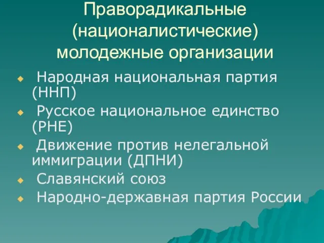 Праворадикальные (националистические) молодежные организации Народная национальная партия (ННП) Русское национальное единство