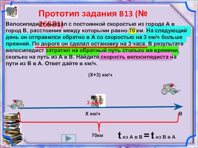 Прототип задания B13 (№ 26581) Велосипедист выехал с постоянной скоростью из