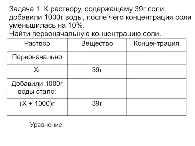 Задача 1. К раствору, содержащему 39г соли, добавили 1000г воды, после