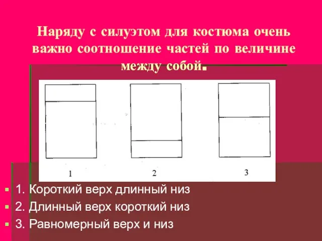 Наряду с силуэтом для костюма очень важно соотношение частей по величине