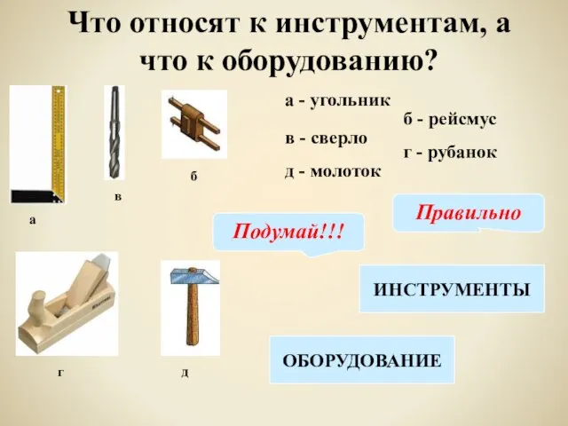 Что относят к инструментам, а что к оборудованию? а б в