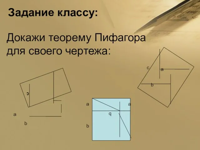 Задание классу: Докажи теорему Пифагора для своего чертежа: