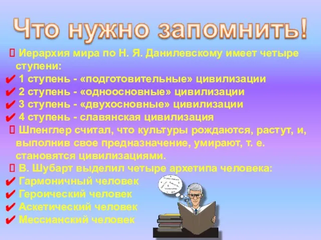 Иерархия мира по Н. Я. Данилевскому имеет четыре ступени: 1 ступень