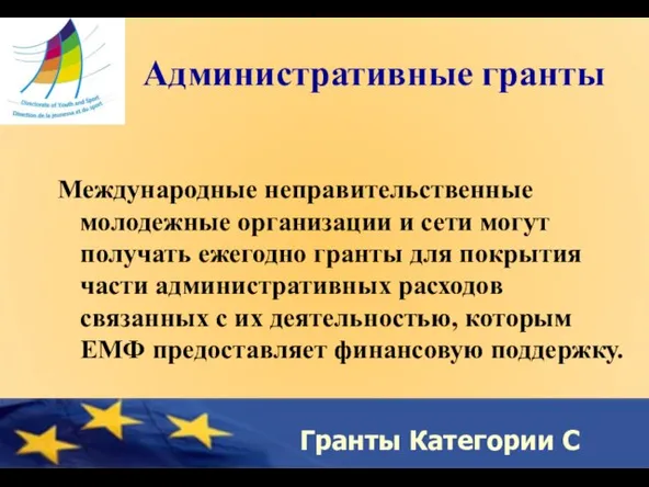 Гранты Категории C Административные гранты Международные неправительственные молодежные организации и сети