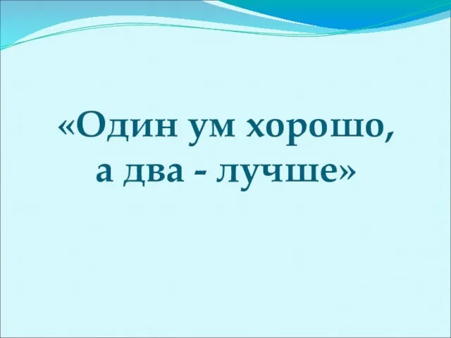 «Один ум хорошо, а два - лучше»