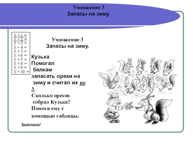 Умножение 3 Запасы на зиму. Умножение 3 Запасы на зиму. Кузька