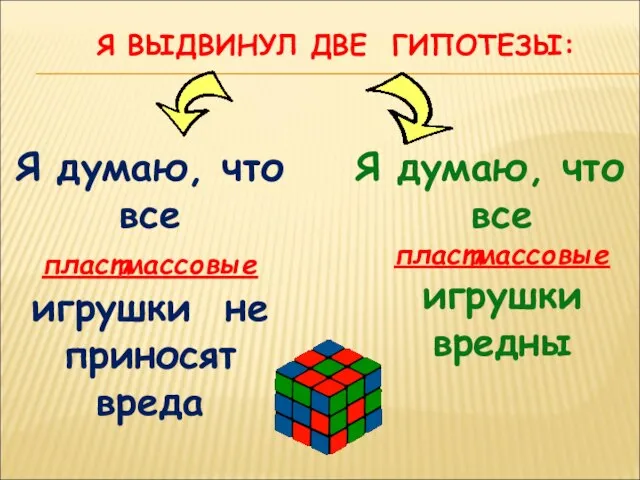 Я ВЫДВИНУЛ ДВЕ ГИПОТЕЗЫ: Я думаю, что все пластмассовые игрушки вредны