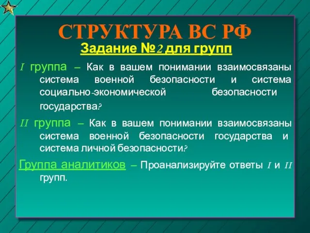 СТРУКТУРА ВС РФ Задание №2 для групп I группа – Как