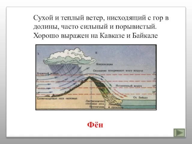 Сухой и теплый ветер, нисходящий с гор в долины, часто сильный