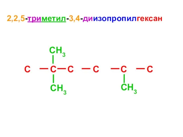 2,2,5-триметил-3,4-диизопропилгексан C C C C C C CH3 CH3 CH3