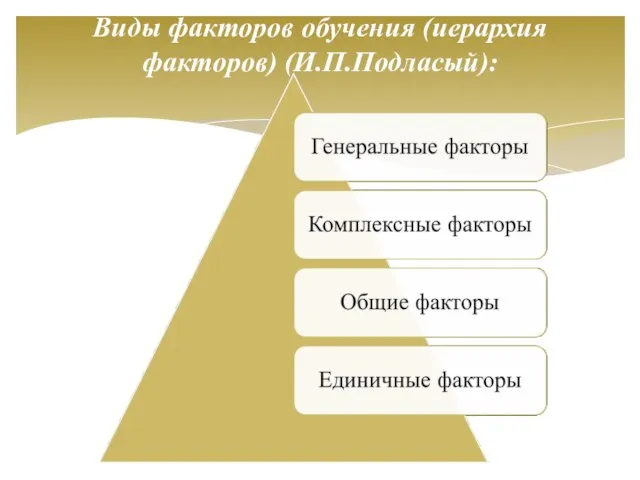 Виды факторов обучения (иерархия факторов) (И.П.Подласый):