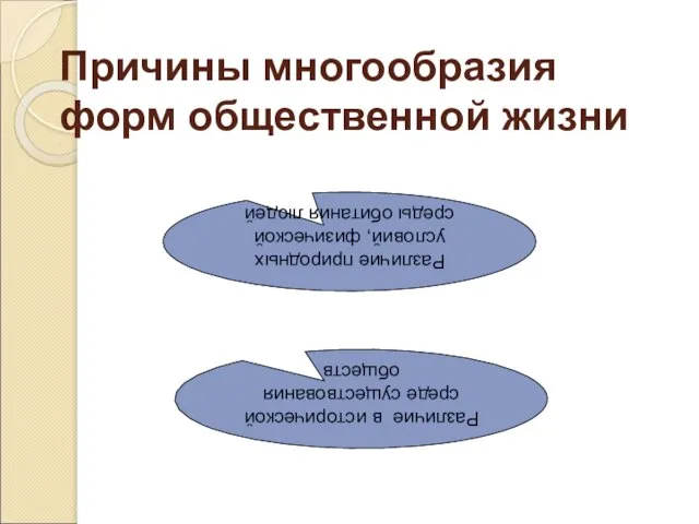 Причины многообразия форм общественной жизни Различие природных условий, физической среды обитания