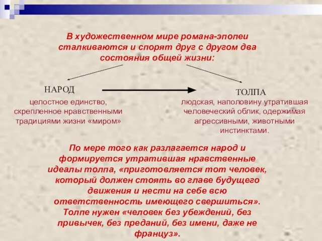 В художественном мире романа-эпопеи сталкиваются и спорят друг с другом два