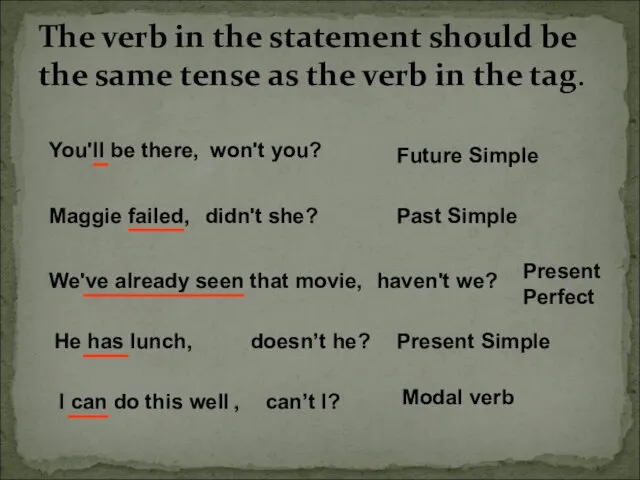 The verb in the statement should be the same tense as