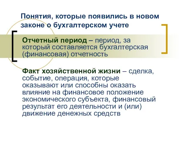 Понятия, которые появились в новом законе о бухгалтерском учете Отчетный период