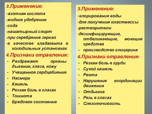 3.Применение: -азотная кислота -жидкие удобрения -сода -нашатырный спирт -при серебрение зеркал