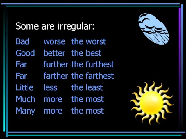 Some are irregular: Bad worse the worst Good better the best