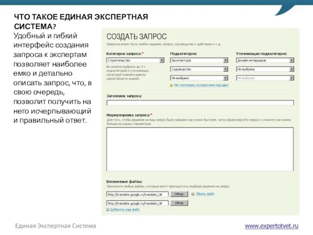 ЧТО ТАКОЕ ЕДИНАЯ ЭКСПЕРТНАЯ СИСТЕМА? Удобный и гибкий интерфейс создания запроса