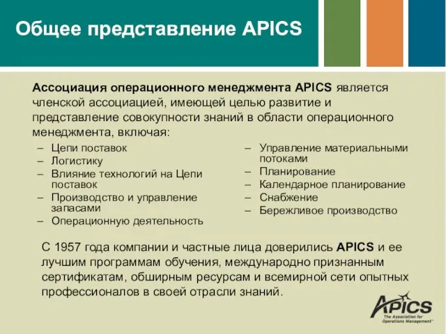 Общее представление APICS Цепи поставок Логистику Влияние технологий на Цепи поставок