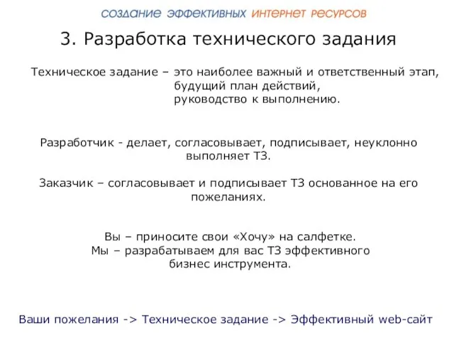 3. Разработка технического задания это наиболее важный и ответственный этап, будущий