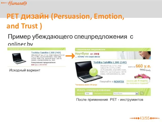 PET дизайн (Persuasion, Emotion, and Trust ) Пример убеждающего спецпредложения с