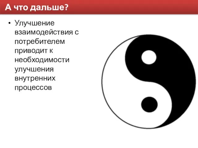 А что дальше? Улучшение взаимодействия с потребителем приводит к необходимости улучшения внутренних процессов