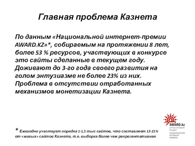 По данным «Национальной интернет-премии AWARD.KZ»*, собираемым на протяжении 8 лет, более