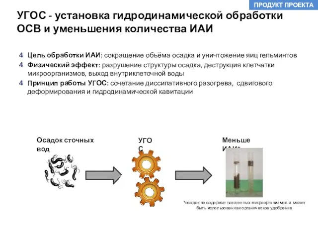 УГОС - установка гидродинамической обработки ОСВ и уменьшения количества ИАИ ПРОДУКТ