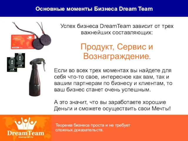 Основные моменты Бизнеса Dream Team Теорема бизнеса проста и не требует