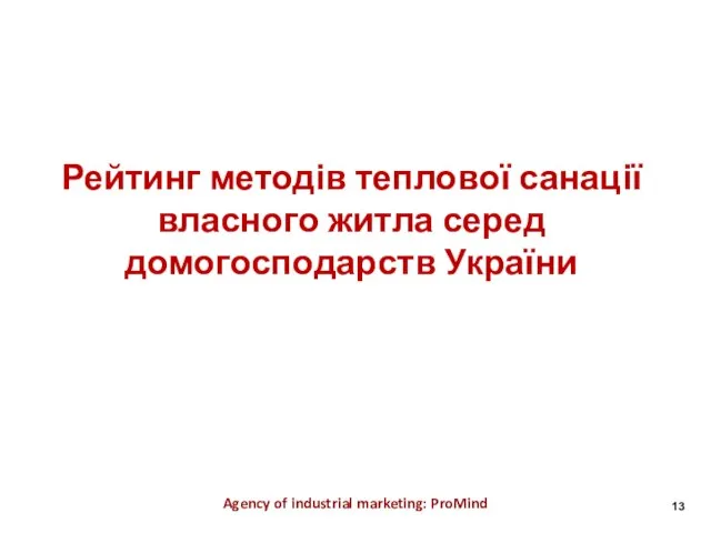 Рейтинг методів теплової санації власного житла серед домогосподарств України Agency of industrial marketing: ProMind