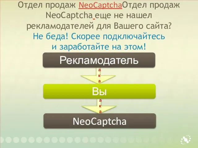 Отдел продаж NeoCaptchaОтдел продаж NeoCaptcha еще не нашел рекламодателей для Вашего