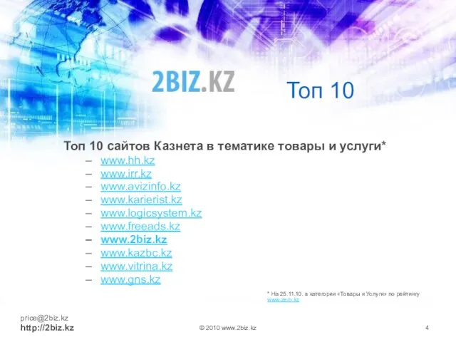 Топ 10 Топ 10 сайтов Казнета в тематике товары и услуги*